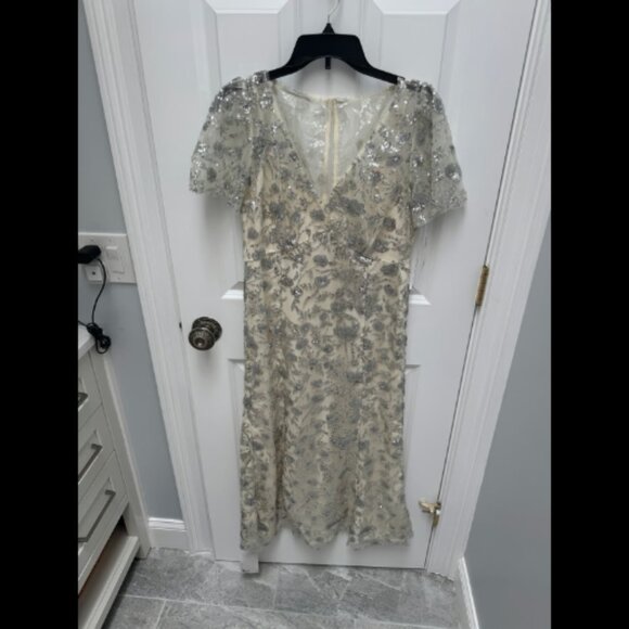 Self Portrait Dress Champagne Sequinned Midi Dress Size 8 - Picture 5 of 11